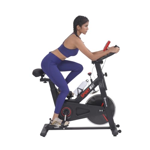 Image of Burnlab Core Spin Spin Bike| 6 kg Heavy-duty Flywheel | LED Screen Display | Pulse Sensor |2Pc Crank | Silent Belt Drive System | Bottle Holder | Anti-slip Pedals and Comfortable Seat | Max User Weight 120kg | Home Workout & Cardio| DIY Installation (Black and Red)