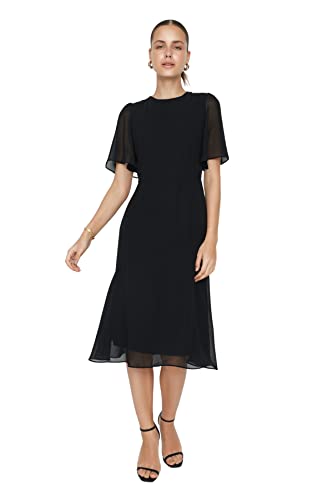 Trendyol Damen, reguläre Midi, A-Linie, Normale Passform, gewebtes Kleid, Schwarz, 42
