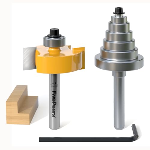 Fivepears 1/4 Inch Shank Rabbet Router Bit with 6 Bearings Set Rabbeting Router Bit can Interchangeable and Adjustable Multi Depths Cutter 1/8 1/4 5/16 3/8 7/16 1/2