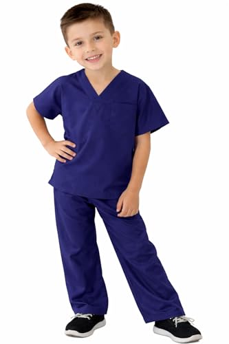 Natural Uniforms Childrens Scrub Set-Soft Touch-Role Play Costume Set (True Navy Blue, 12/14)