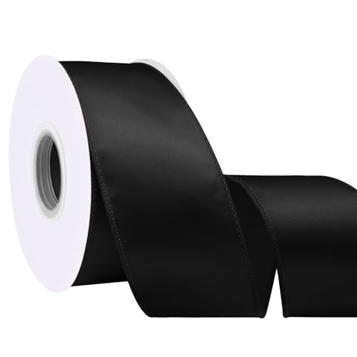 Simplegoal Black 2.5 Inch Continuous 25 Yards Satin Wired Ribbon Valentines Day Ribbons for Gift Wrapping Bows Making Home Decor Wreaths Garland Crafts Christmas Tree Bows