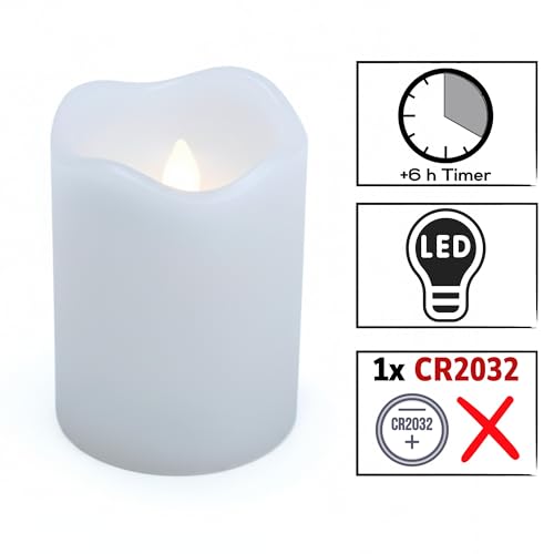 ToCi 4 x LED Kerzen Weiß Ø 5 x 7 cm – Flammenlose Echtwachskerzen mit flackerndem Licht & Timer - LED-Stumpenkerzen mit An-/Ausschalter - Batteriebetriebene Dekokerzen für Advent & Zuhause