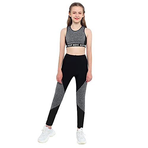 Moily Girls Two Piece Athletic Outfit Sleeveless Tank Top with Leggings for Gymnastics/Dance/Sports