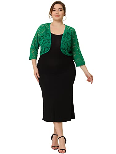 Image of Agnes Orinda Plus Size Bolero Shrugs for Women Cardigans Lightweight 3 /4 Sleeve Floral Lace Sheer Cardigan 1X Green