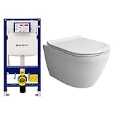 ✅ 𝐊𝐎𝐌𝐏𝐋𝐄𝐓𝐓-𝐒𝐄𝐓: Das Wand WC ohne Spülrand ist ein Set aus Keramik Toilettenbecken mit Nanobeschichtung, Softclose WC-Sitz aus Duroplast und Geberit Duofix UP320 Spülkasten