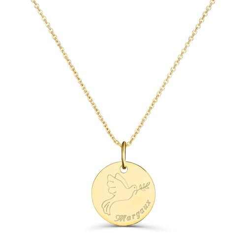 Moments Précieux Collier personnalisé enfant dessin colombe, plaqué or - Idée cadeau pour Noël - Anniversaires - Baptême - Communion