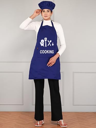 Image of Waterproof Polyester Printed Cooking Apron with Large Front Pocket & Chef Cap - Free Size | Kitchen, Home, Hotel, Cafe & Restaurant Use
