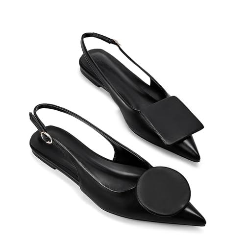 Vertundy Women's Slingback Flats Pointed Toe Flats for Women Low Heel Pumps Ankle Strap Sandals Circle Square Decorative Fashion Design Shoes2