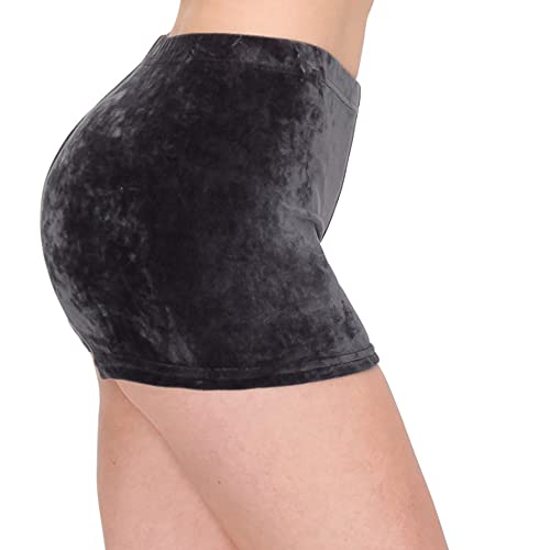 Image of ALWAYS Women's Velvet Pajama Shorts - Premium Soft Fluffy Plush Sexy Lounge PJ Short Bottoms Pants Charcoal M