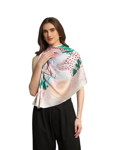 Image of Ravaiyaa - Attitude is everything Women Silk Digital Print Large Square Scarf Breathable Lightweight Neckerchief Printed Headscarf 40 inch x 40 inch Inch