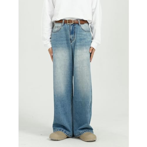 Jean homme jambes larges coupe droite ample denim bleu polyvalent