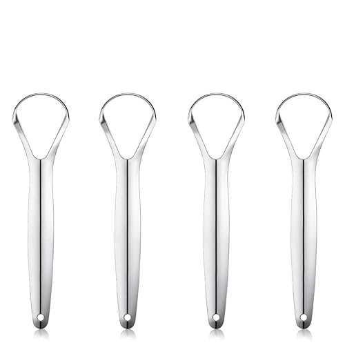 Image of Wonder Care 4 Count Tongue Scraper Stainless Steel,Tongue Cleaners Fresh Breath Restored Taste Big Size