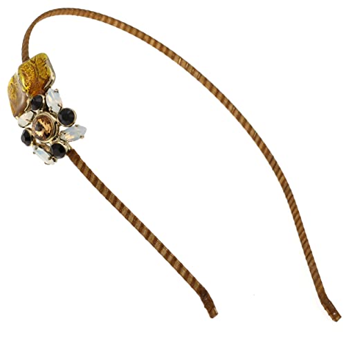 Gia Alessandra Thin Amber Metal Headband, Sparkling Crystal Stones Accents,