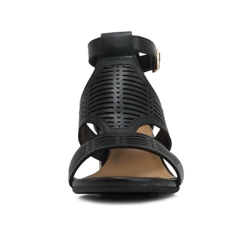 Image of Soda inchNorway inch ~ Women Open Toe Closed Back Counter Cutout Upper Low Block Heel Sandal with Adjustable Ankle Strap