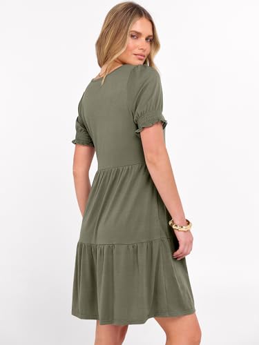 Image of ANRABESS Women Summer Square Neck Puff Short Sleeve Mini Dress 2026 Casual Flowy Sundress Beach Vacation Clothes with Pockets