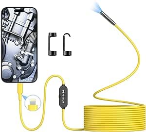 DEPSTECH Endoscope, Inspection Camera with Light, FHD Endoscope with Bluart 3.0, 7mm Slim Probe, 16.4ft Semi-Rigid Cable, IP67 Waterproof Flexible Rigid Snake Camera for IOS Smartphone - Yellow