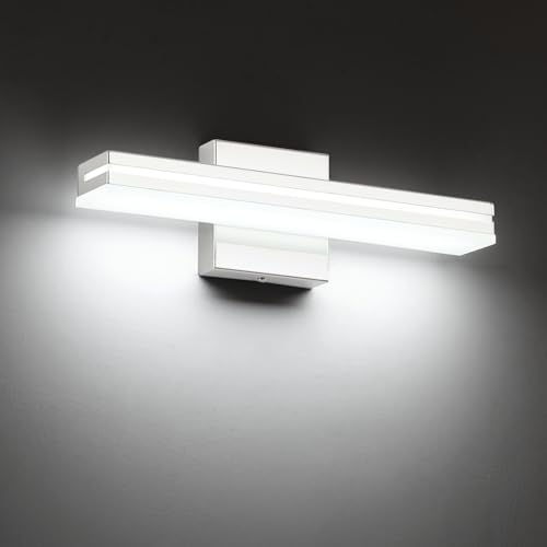 Image of SineRise 16-Inch LED Modern Bathroom Vanity Light Bar, Chrome Modern Acrylic Bathroom Wall Lighting Fixtures Over Mirror (Cool White 6000K)