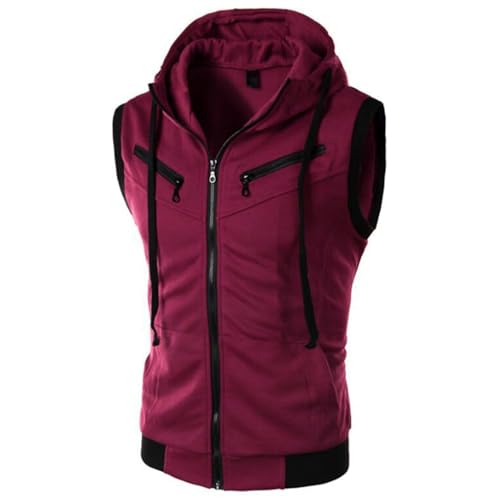 Generic Men's Sleeveless Hoodie Vest Workout Tank Top Hooded Fitted Fall Zip Up Slimming Spring