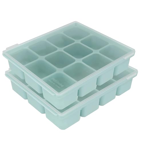 Image of PETINUBE Baby Food Storage Silicone Cubes with Clip-On Lid Freezer Tray Baby Food Soups Purees Ice Safe Design Made in Korea(12cubes 1.5oz, Ocean Blue Set of 2)