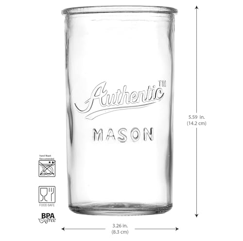 Glaver's Drinking Glasses – Set of 4 Authentic Mason Vintage Glassware – Clear Glass Tumblers for Cocktails, Water, Juice – Embossed Vintage Drinking Glasses (Highball 18 oz 7983)