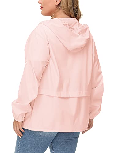 Avoogue Plus Packable Rain Jacket Women's Waterproof Windbreaker Light Quilted Zip Up Jacket Hooded Raincoat Pink 2Xl #TOP3