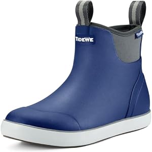 TIDEWE Deck Boots for Men, Waterproof Fishing Boots, Slip On Neoprene Rubber Ankle Rain Boots for Boating (Black Orange, Light Grey & Grey Brown, Size 7-14) 10 Naby Blue