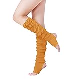 v28 Women’s Neon Knit Leg Warmer for 80s Party Dance Sports Yoga (Hole 61-mustard)