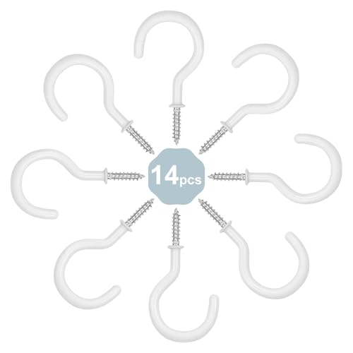 vsshe 14 Piezas Ganchos de Techo, Metal Gancho Revestido, Ganchos Atornillables, Tornillo Multiuso, Ganchos de Rosca de Acero Inoxidable, para Colgar Macetas, Macetas, Tazas, Luces - 2 Inch