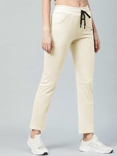 Image of Pinkmint Women Cotton Track Pants with Both Side Pockets | Elastic Waist & Drawstring | Regular Fit | Lounge, Gym & Casual Wear
