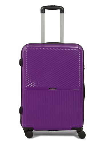 Image of Teakwood Meduim Size 8 Wheels Trolley Bag, Hard Cabin with Zipper Closure, Adjustable Push Button & Cross Side Strap, Number Lock System 360 Degree (Medium, Purple)