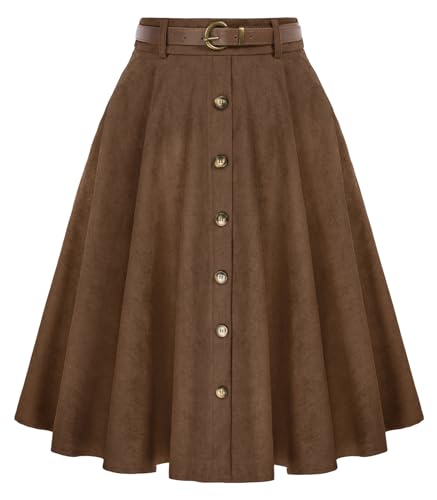 Belle Poque Damen Cord Röcke Hohe Taille A-Linie Swing Rock mit...