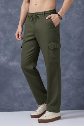 Image of Men's Multi Color Cargo Casual Trousers | Men's Regular Fit Straight Pants | Comfortable Stylish Cargo for Men | Soft Fabric for Everyday Wear, Travel & Office | Linen Cotton Bottom Wear