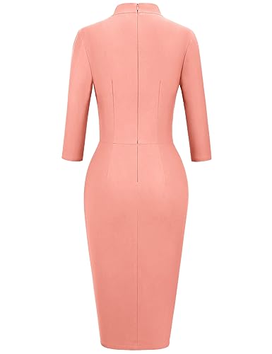 Image of MUXXN Women's Midi Pencil 1950s Vintage Cocktail 3 /4 Sleeve Tie Neck Bodycon Mid-Calf Dress with Pockets