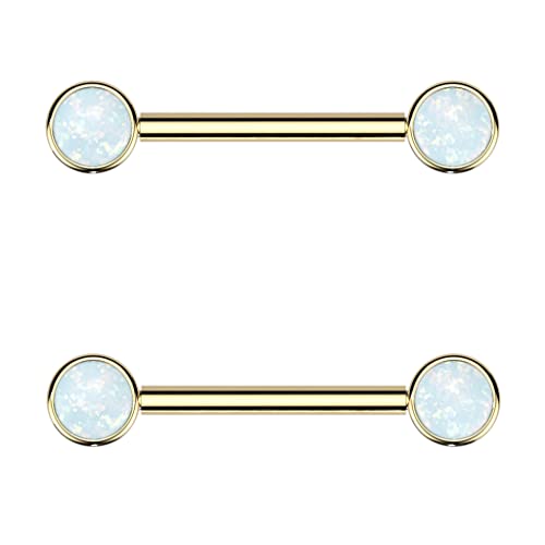 Dynamique Implant Grade Titanium Nipple Barbells With Opal Bezel Set Internally Threaded Ends (Sold Per Pair Or Per Piece) #TOP8