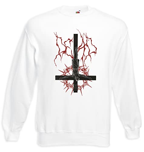 Sweat-shirt Jesus Cross blanc pour un look streetwear urbain lors de vos sorties décontractées