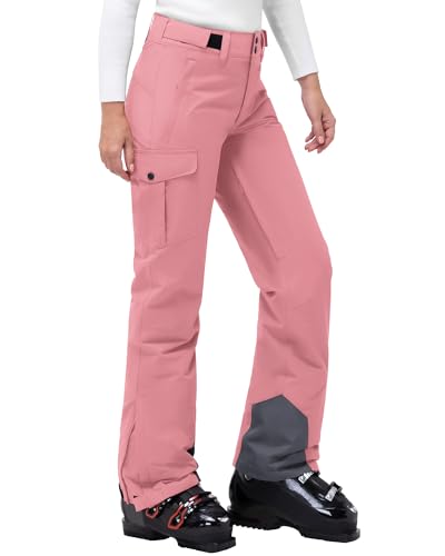 33,000ft Damen Skihose Outdoorhose Wasserdicht Winddichte Softshellhose Warme Gefütterte Thermohose Wanderhose Winter Ski Pants Women Rosa 31L-L