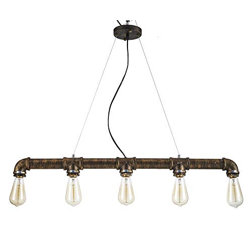 Lustre industriel 5 lampes suspendues en bronze antique
