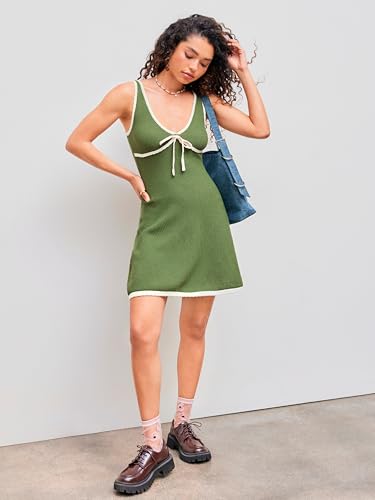 CIDER Knit Mini Dress V Neck Knotted Sleeveless Party Dress Middle Waist Dresses3