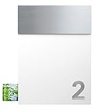 MOCAVI Box 510 plus gratis eine Edelstahl Hausnummer V4A Design-Briefkasten Postkasten, signal-weiss (ral 9003), mit Ihrer Wunsch-Hausnummer:1