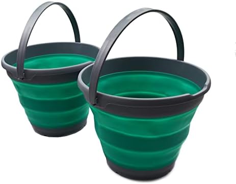 SAMMART 10L (2.6 Gallon) Set of 2 Collapsible Plastic Bucket - Foldable Round Tub - Portable Fishing Water Pail - Space Saving Outdoor Waterpot. Size 31cm dia (Dark Grey/Bluish-Green, 2)