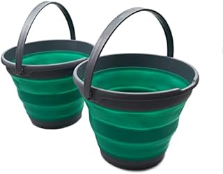 SAMMART 10L (2.6 Gallon) Set of 2 Collapsible Plastic Bucket - Foldable Round Tub - Portable Fishing Water Pail - Space Saving Outdoor Waterpot. Size 31cm dia (Dark Grey/Bluish-Green, 2)