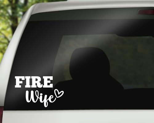 Image of Fire Wife Decal | Firefighter Vinyl Sticker | Car Window Laptop Tumbler | 6.5 inch x 4 inch Size White | Made in USA