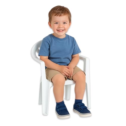 TECHZOCO Silla Infantil de Plástico, Silla para niños, Silla Escolar para niños, Fabricado en Plástico, Ideal para Jugar, Leer, Dibujar o Comer, Altura Total 49.5 cm, Color Blanco