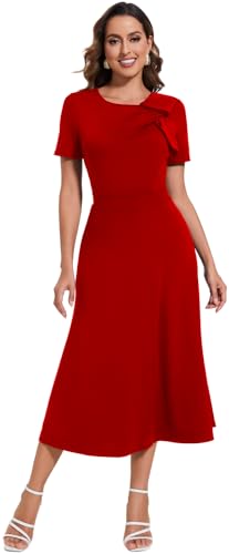 Image of shengfan Women's Casual A Line Swing Summer Dress Formal Short Sleeve Round Neck Wrap Evening Party Dresses