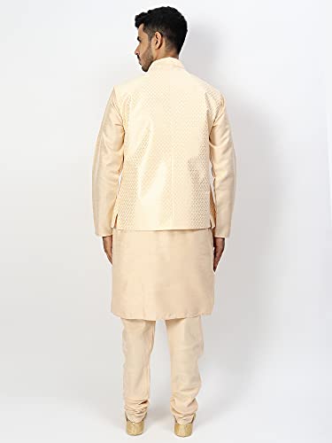 Image of Uri and MacKenzie Men's Silk Blend Regular Kurta Churidar Pyjama with Bundi Nehru Jacket /Waistcoat