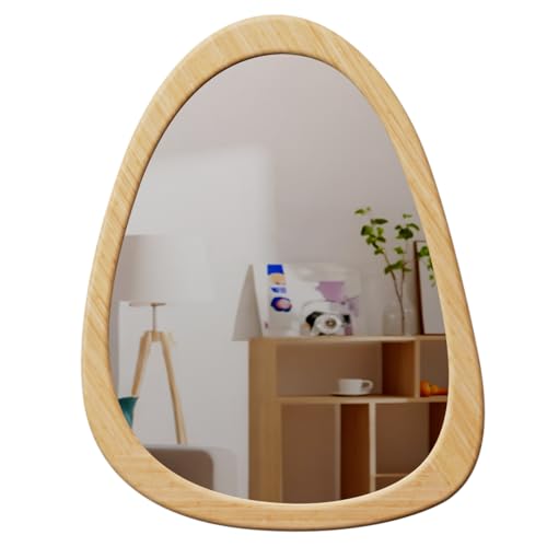 CFYLO 34" x 26" Irregular Wall Mirror, Natural Wooden Framed Asymmetrical Wall Mirror for Living Room Bedroom Bathroom Entryway, Modern Decorative Hanging Hook