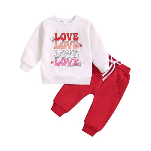 Toddler Boys Valentine's Day Spring Sports Long Sleeve Round Neck Pullover Suit Cute Letter Boys Clothes Size 5