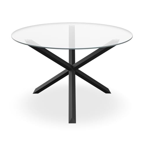 More4Homes MALVERN 4-6 SEATER ROUND DINING TABLE with SOLID BLACK OAK LEGS (Clear Glass Top) - Image 2