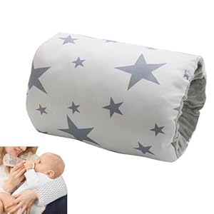 Breastfeeding Pillows Cotton Nursing Arm Pillow Skin-Friendly Feeding Pillow Mini Arm Pillow for Breastfeeding Washable Nursing Pillow for Bottle Feeding (Grey Stars with White Background)