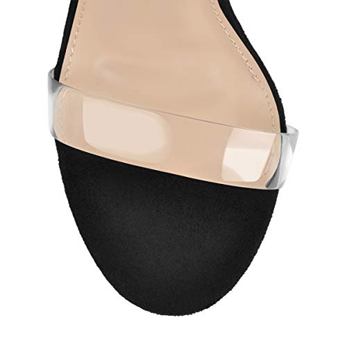 Missheel Block Heel Clear Strap Sandals For Women Lace Up Rhinestone Heels Open Toe Gladiators Bling Summer Shoes Black Size 8.5 #TOP3
